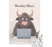 1000 Piece Jigsaw Puzzle for Adults, Monday Blues Cartoon Yak at Desk