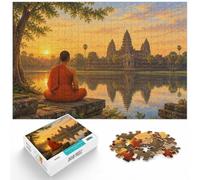 1000 Piece Jigsaw Puzzle for Adults, Monk Meditating at Angkor Wat Temple | For a puzzle gift during the festive season: Adult jigsaw puzzle with 1000 pieces suits quiet moments between celebrations.