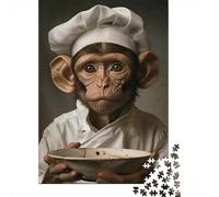 1000-Piece Jigsaw Puzzle for Adults, Monkey Chef with Empty Bowl, 70x50cm/1000pcs, Idea, Relaxing Home Activity And Family Time at Home