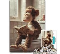 1000 Piece Jigsaw Puzzle for Adults, Monkey reading a book on a toilet | Enjoy a indoor activity for adults during family time for a satisfying challenge.
