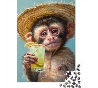 1000-Piece Jigsaw Puzzle for Adults, Monkey with A Margarita Cocktail, 38x26cm/1000pcs, Shared Puzzle Activity, Relaxing Evenings And Weekend Downtime