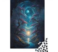 1000-Piece Jigsaw Puzzle for Adults, Moonlit Forest, 52x38cm/1000pcs, A Calm After-work Activity; White Card Pieces with Reduced Dust