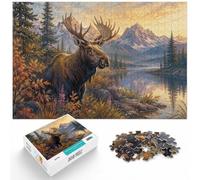 1000 Piece Jigsaw Puzzle for Adults, Moose in a Mountain Landscape Painting | Adult jigsaw puzzle with 1000 pieces; fits quiet evenings and weekends; when a calm, focused hobby suits the moment.