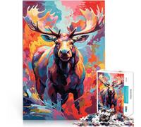 1000 Piece Jigsaw Puzzle for Adults Moose in Color Burst - Vivid Instincts DIY-Spielzeug Lustiges Geschenk52x38cm
