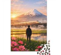 1000 Piece Jigsaw Puzzle for Adults, Mount Fuji and Bullet Train Scenery