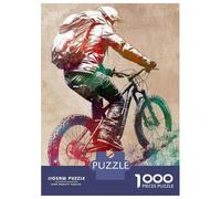 1000 Piece Jigsaw Puzzle for Adults Mountain Biker Watercolor Puzzles for Adults Fun Games Precision Cutting Difficult And Challenge 52x38cm/1000pcs