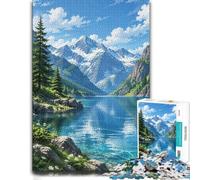 1000 Piece Jigsaw Puzzle for Adults, Mountain Fjord Landscape Pixel Art | For the festive season: Adult jigsaw puzzle with 1000 pieces provides a calm activity between seasonal celebrations.