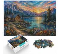 1000 Piece Jigsaw Puzzle for Adults, Mountain Lake Impressionist Painting | For cold evenings at home, this adult jigsaw puzzle with 1000 pieces works as both a festive gift and an indoor activity.