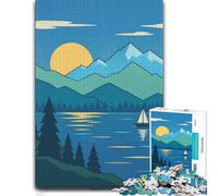 1000 Piece Jigsaw Puzzle for Adults, Mountain Landscape with Moon and Lake | For the festive season: Adult jigsaw puzzle with 1000 pieces is well suited to quiet nights during Christmas and New Year.