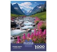 1000 Piece Jigsaw Puzzle for Adults Mountain River with Pink Flowers Puzzles for Adults Family Game A Work of Art Unique Gifts for Birthday And Christmas 52x38cm/1000pcs