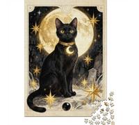1000 Piece Jigsaw Puzzle for Adults, Mystical Black Cat under the Full Moon