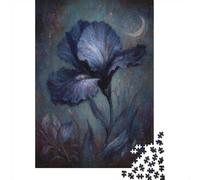 1000 Piece Jigsaw Puzzle for Adults, Mystical Blue Iris Under the Moon
