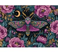 1000 Piece Jigsaw Puzzle for Adults Mystical Moths and Botanical Florals Enchanted Night Garden Pattern Intricate Design Puzzle Art for Mindfulness and Relaxation 27.5x19.7 Inch