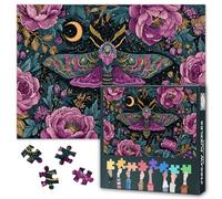 1000 Piece Jigsaw Puzzle for Adults Mystical Moths and Botanical Florals Enchanted Night Garden Pattern Intricate Design Puzzle Art for Mindfulness and Relaxation 27.5x19.7 Inch