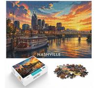 1000 Piece Jigsaw Puzzle for Adults, Nashville Cityscape Sunset | For a calm home hobby: Adult jigsaw puzzle with 1000 pieces combines concentration with relaxation.