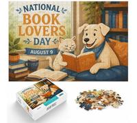 1000 Piece Jigsaw Puzzle for Adults, National Book Lovers Day Illustration | For after-work downtime: Adult jigsaw puzzle with 1000 pieces combines concentration with relaxation.