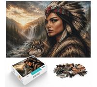1000 Piece Jigsaw Puzzle for Adults, Native American Woman with Wolf | For quiet Christmas days, this adult jigsaw puzzle with 1000 pieces combines a gift idea with a classic puzzle hobby.