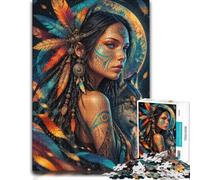 1000 Piece Jigsaw Puzzle for Adults, Native American Woman Wolf Moon | For relaxed days after Christmas: Adult jigsaw puzzle with 1000 pieces fits relaxed evenings through December.