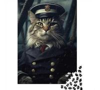 1000-Piece Jigsaw Puzzle for Adults, Navy Captain Syberian Cat, 52x38cm/1000pcs, Winter Indoor Activity, Quiet Evening Leisure And Cosy Evenings
