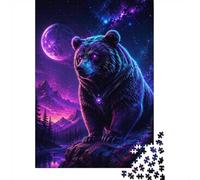 1000 Piece Jigsaw Puzzle for Adults, Neon Bear Purple Moon Mountains | For shared winter evenings, this adult jigsaw puzzle with 1000 pieces offers a longer activity for the holidays.