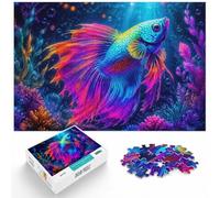 1000 Piece Jigsaw Puzzle for Adults, Neon Betta Fish Psychedelic Art | For a useful gift beyond Christmas Day: Adult jigsaw puzzle with 1000 pieces; for family downtime during the festive period.