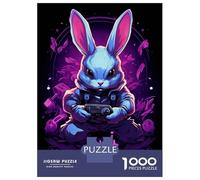 1000 Piece Jigsaw Puzzle for Adults, Neon Bunny Gaming Artwork, Indoor Entertainment, Idea, Premium Thick Cardboard, 38x26cm/1000pcs