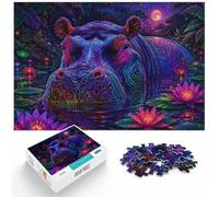 1000 Piece Jigsaw Puzzle for Adults, Neon Hippopotamus Portrait | For holiday gatherings and quieter moments: Adult jigsaw puzzle with 1000 pieces offers a longer activity for the holidays.