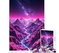 1000 Piece Jigsaw Puzzle for Adults Neon Mountains And Milky Way Fun Games Stress Reliever Home Decoration Toys Enhance Love between Couples (38x26cm)