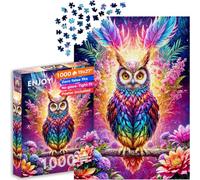 1000 Piece Jigsaw Puzzle for Adults - Neon Owl & Rainbow Flowers, Floral Bird | Matte Anti-Glare Finish | Fun & Challenging Puzzle | 27x19 in | Unique Gift | ENJOY