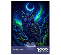 1000 Piece Jigsaw Puzzle for Adults, Neon Owl Under Crescent Moon Artwork, Challenging Brain Teaser, Christmas Family Activity, Precision Cut Pieces, 70x50cm/1000pcs