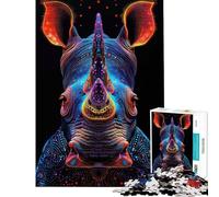 1000 Piece Jigsaw Puzzle for Adults Neon Rhino Illustration Puzzles for Adults Brain Teaser Game Precision Cutting for Is Ideal As A Gifts (Size 38x26cm)