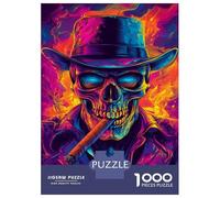 1000 Piece Jigsaw Puzzle for Adults Neon Skull with Cigar Adult Jigsaw Puzzle Relaxing Games Staycation Kill Time Difficult And Challenge 38x26cm/1000pcs