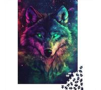 1000-Piece Jigsaw Puzzle for Adults, Neon Wolf Galaxy -5, 70x50cm/1000pcs, Smooth White Cardboard Pieces; for Relaxed Evenings at The Table