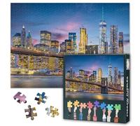 1000 Piece Jigsaw Puzzle for Adults New York City Skyline at Dusk Featuring Brooklyn Bridge and East River Vibrant Cityscape Large Puzzle for Home Decor and Gifts 27.5x19.7 Inch
