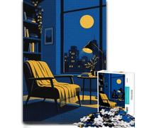 1000 Piece Jigsaw Puzzle for Adults, Night Interior with Chair and Moon | For a break from screens: Adult jigsaw puzzle with 1000 pieces is suited to quiet evenings and weekend relaxation.