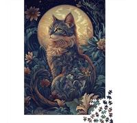 1000-Piece Jigsaw Puzzle for Adults, Night Moon Cute Cat, 38x26cm/1000pcs, Winter Indoor Activity, Home Relaxation And Time at Home