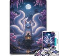1000 Piece Jigsaw Puzzle for Adults, Nine-tailed Fox in Moonlight Garden | Enjoy a adult puzzle challenge on rainy days for rewarding progress.