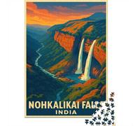 1000 Piece Jigsaw Puzzle for Adults, Nohkalikai Falls India Travel Poster