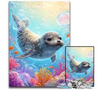 1000 Piece Jigsaw Puzzle for Adults Ocean Seal Wooden Puzzles Colorful Home Decor & Interactive Family Game, 50X75CM