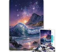 1000 Piece Jigsaw Puzzle for Adults, Ocean Waves Under Starry Night Sky | Choose a January indoor activity for a calm start to the year for calm focus.