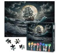 1000 Piece Jigsaw Puzzle for Adults - Old Sail Ship in Stormy Sea at Night - Dramatic Full Moon Ocean Waves - Challenging Puzzle Art - 27.5x19.7 Inches