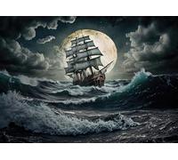 1000 Piece Jigsaw Puzzle for Adults - Old Sail Ship in Stormy Sea at Night - Dramatic Full Moon Ocean Waves - Challenging Puzzle Art - 27.5x19.7 Inches