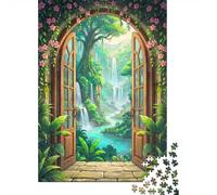1000-Piece Jigsaw Puzzle for Adults, Open Door to Enchanted Waterfall Landscape, 52x38cm/1000pcs, Shared Puzzle Activity, Quiet Home Time And Time Together