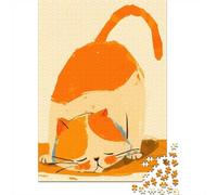 1000 Piece Jigsaw Puzzle for Adults, Orange Cat Stretching, 52x38cm/1000pcs, Indoor Family Activity, Time Around The Table And Time Together