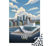 1000 Piece Jigsaw Puzzle for Adults, Oslo, Norway Cityscape Illustration