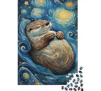 1000-Piece Jigsaw Puzzle for Adults, Otter Dreams Under Stars -2, 52x38cm/1000pcs; Low-dust White Pieces for Sorting; A Calm After-work Activity