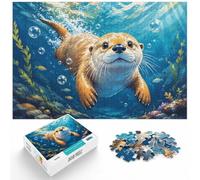 1000 Piece Jigsaw Puzzle for Adults, Otter Swimming Underwater Illustration | For the festive season, this adult jigsaw puzzle with 1000 pieces turns winter leisure into a focused activity.