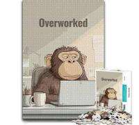 1000 Piece Jigsaw Puzzle for Adults, Overworked Monkey Cartoon at Desk | A detailed printed puzzle at weekends for calm focus.