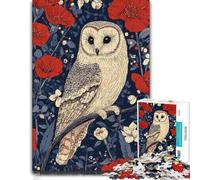 1000 Piece Jigsaw Puzzle for Adults, Owl Perched Among Red Flowers | Choose a gift for adults for winter evenings for shared puzzle time.