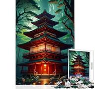 1000 Piece Jigsaw Puzzle for Adults Pagoda in The Green Forest Happy Indoor Family Gathering Fun Perfect Holiday Celebration Present (38x26cm)